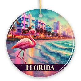 OrnamentallyYou - Vibrant Florida Flamingo Art Deco Ornament, Miami Beach Souvenir and Coastal Christmas Gift - Multi-colored