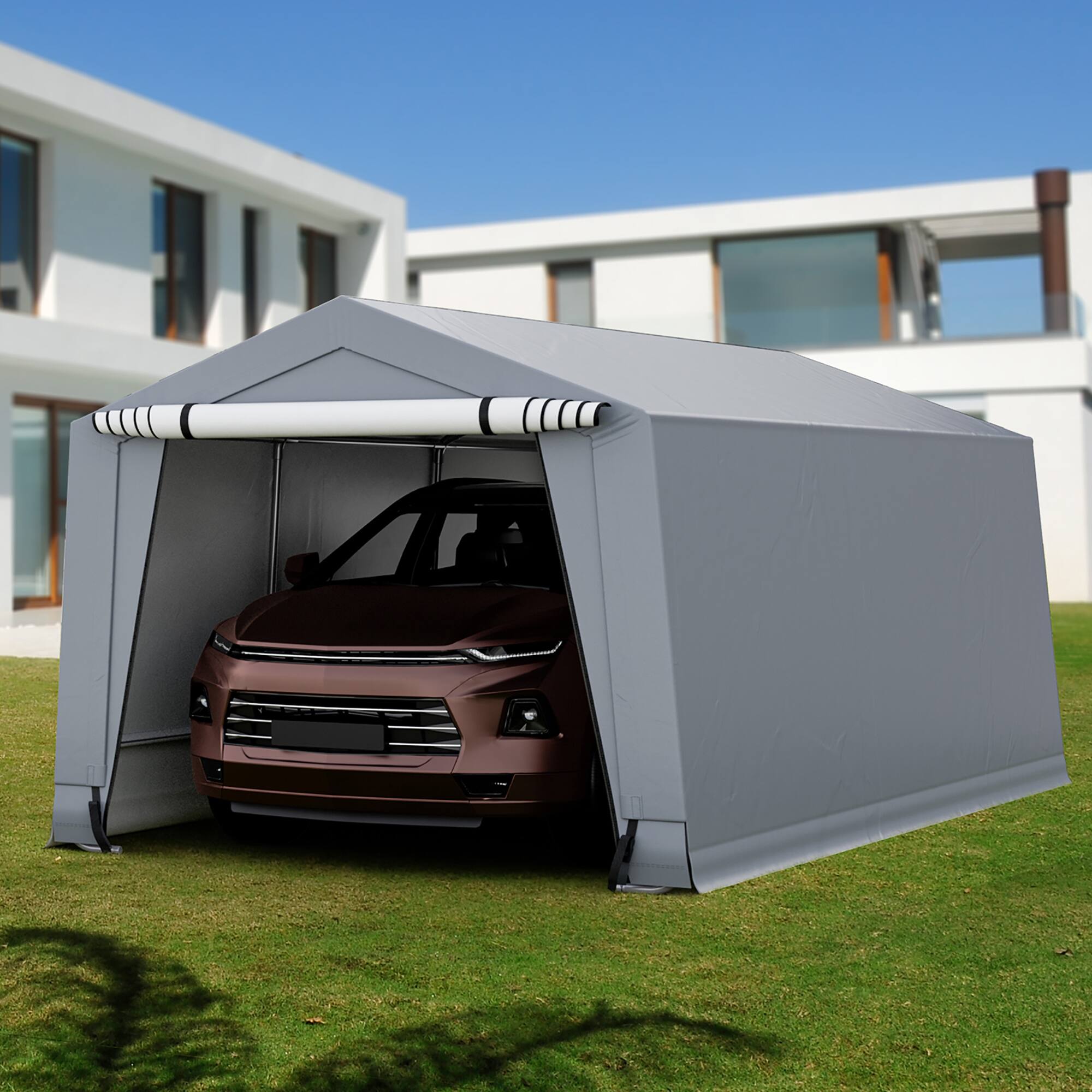 Alt View 1. Costway - Costway 10.2' X 20.4' Heavy-Duty Carport Car Canopy Shelter Outdoor Portable Garage Door - Grey.