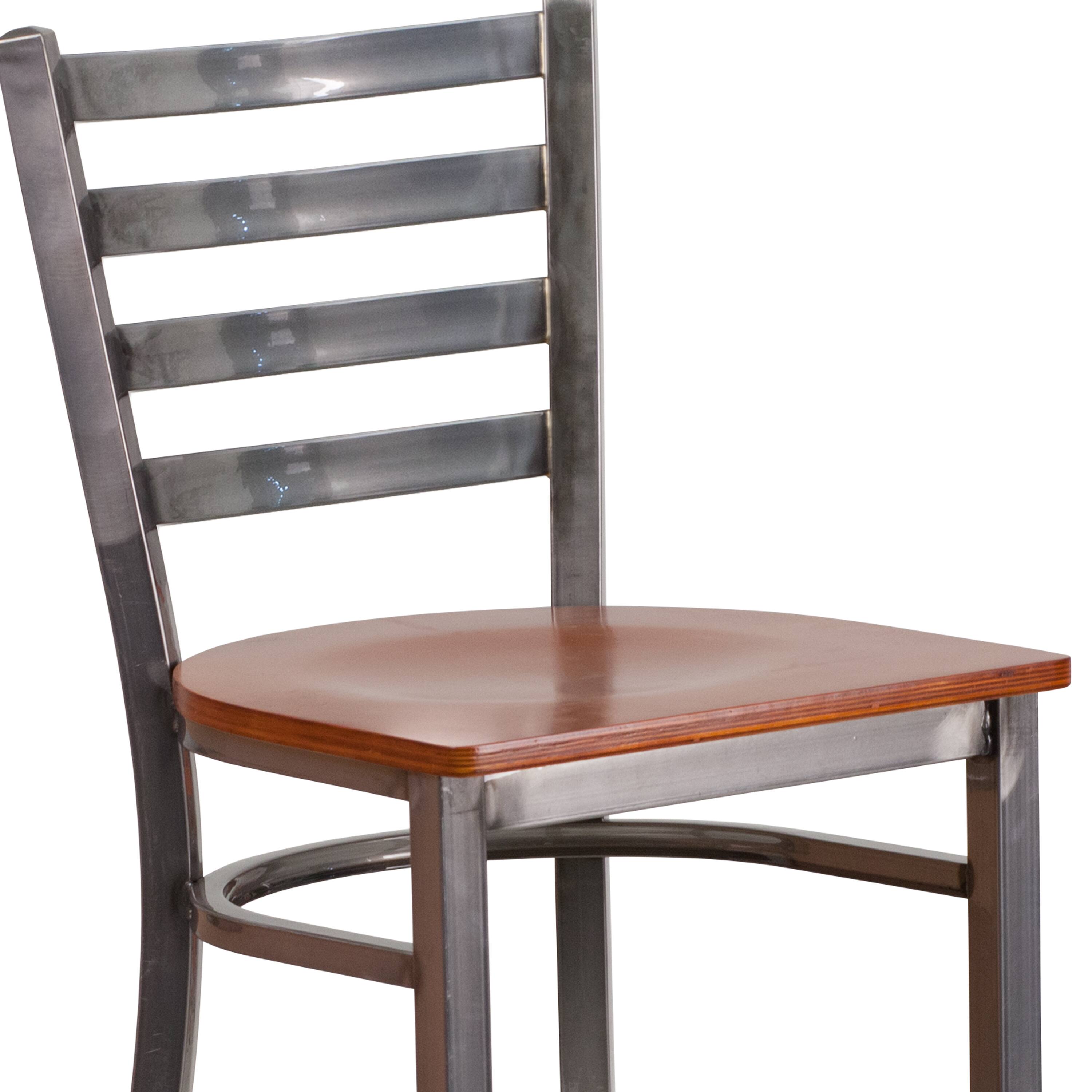 Alt View 8. Emma + Oliver - Clear Coated Ladder Back Metal Restaurant Dining Barstool - Cherry Wood Seat/Clear Coated Metal Frame.