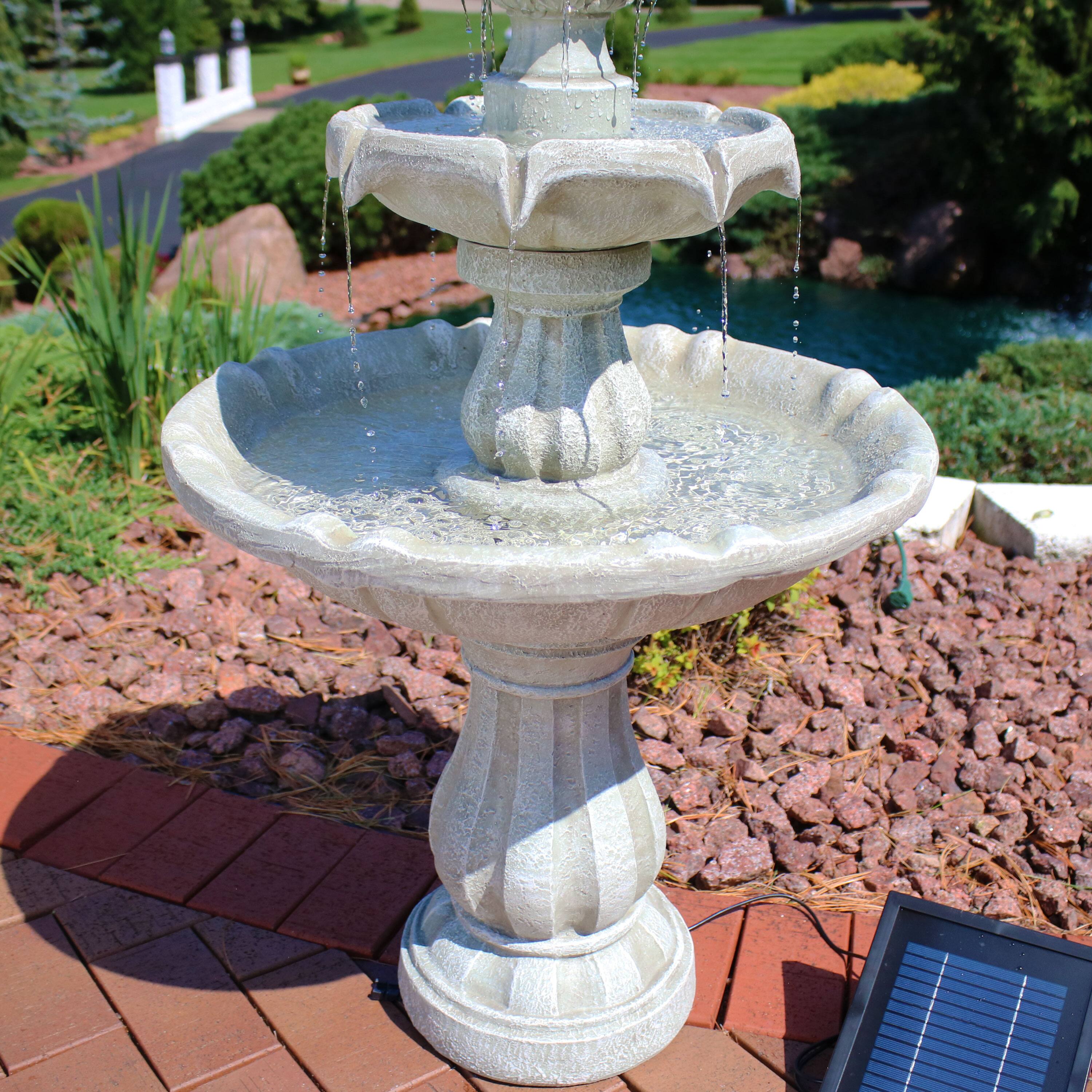 Alt View 9. Sunnydaze - Resin Outdoor 2-Tier Solar Water Fountain with Battery - White.
