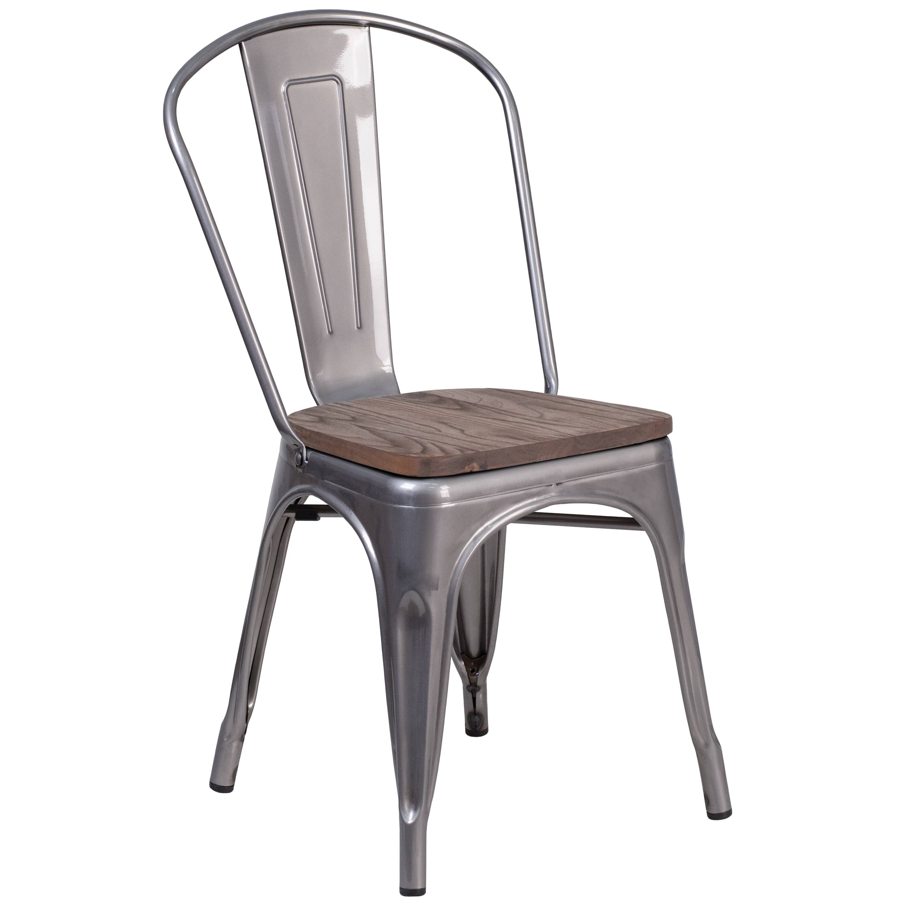 Alt View 7. Emma + Oliver - 4 Pack Metal Stackable Chair with Wood Seat - Clear Coated.