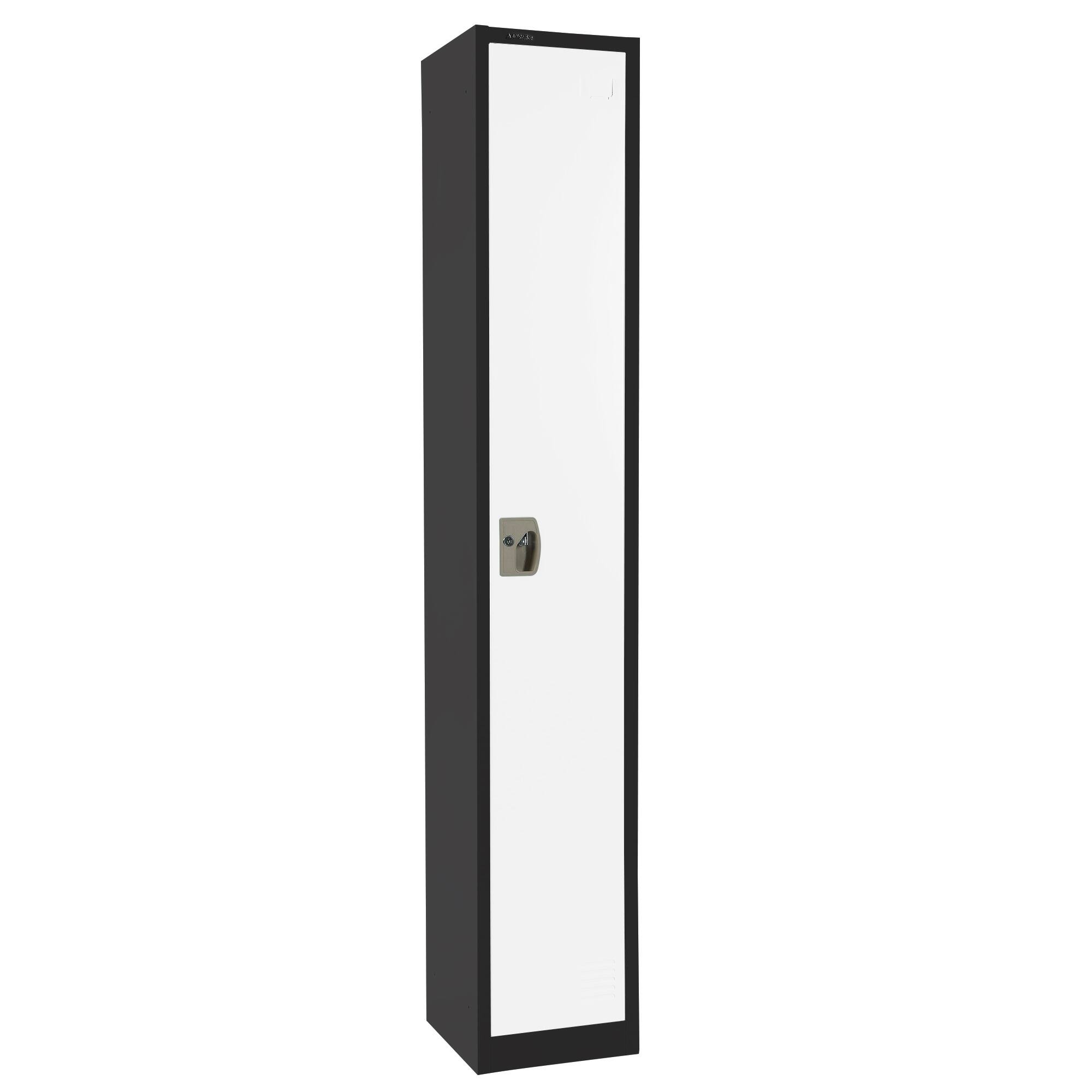 Left. AdirOffice - Storage Locker 629-Series 72" H 1-Tier Steel Key Lock 2-Shelf Locker with Key Lock, 4/Pack - Black Bidy/White Doors.