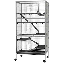 Pawhut - H Rolling Small Animal Cage with Hammock, Ferret Cage, Chinchilla Cage, Pet Habitat with 6 Doors