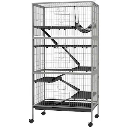 Front. Pawhut - H Rolling Small Animal Cage with Hammock, Ferret Cage, Chinchilla Cage, Pet Habitat with 6 Doors.