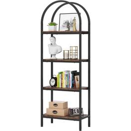 Hivvago - Modern Industrial Metal Wood Display Rack Bookcase with 4 Storage Shelves - Rustic Brown