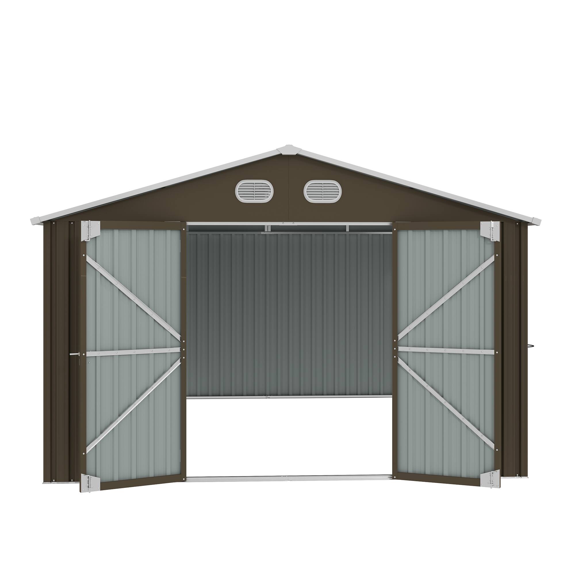 Alt View 9. Loheer - Loheer 10x12 Metal Storage Shed Large Backyard Tool Shed with Lockable Door Brown.