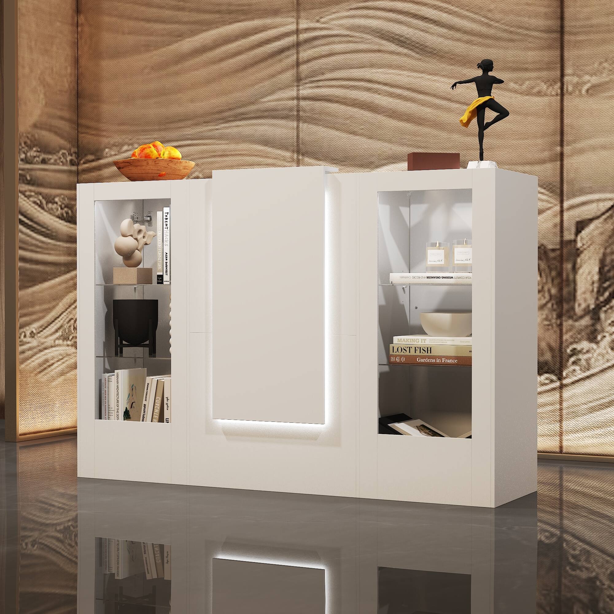 Famapy - Modern Multifunctional Office Reception System: Customizable Lighting, Adjustable Storage & Integrated Desk - White