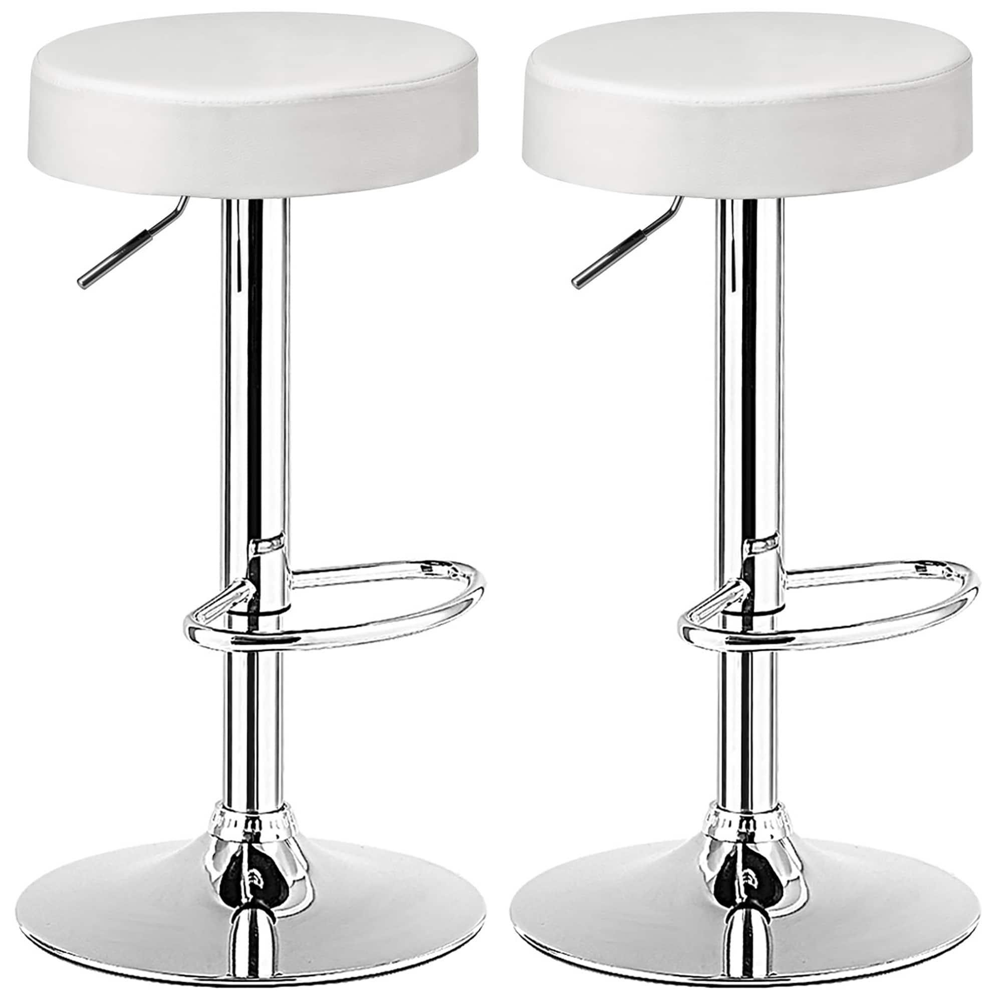 Costway - Set of 2 Round Bar Stool PU Adjustable Swivel Pub Chair W/ Footrest - White
