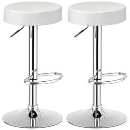 Costway - Set of 2 Round Bar Stool PU Adjustable Swivel Pub Chair W/ Footrest - White