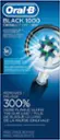 Oral B R BLACK 1000 3 CROSSACTION  BRAUN RECHARGEABLE TOOTHBRUSH BROSSE DENTS RECHARGEABLE 3D ACTION Perfectly angled to get deep in between teeth Des sois parfaitement inclines pour nettoyer en profondeur entre les dents REMOVES 300% MORE PLAQUE ALONG THE GUM LINE* NE* /PLUS DE PLAQUE LE LONG DE LA MARGE GINGIVALE* vs. a regular manual toothbrush.