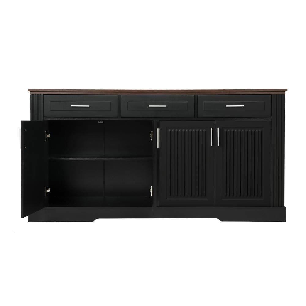 Alt View 1. Kadyn - 63" Fluted Sideboard Buffet with 4 Doors and 3 Drawers for Dining Room - Black - Black.