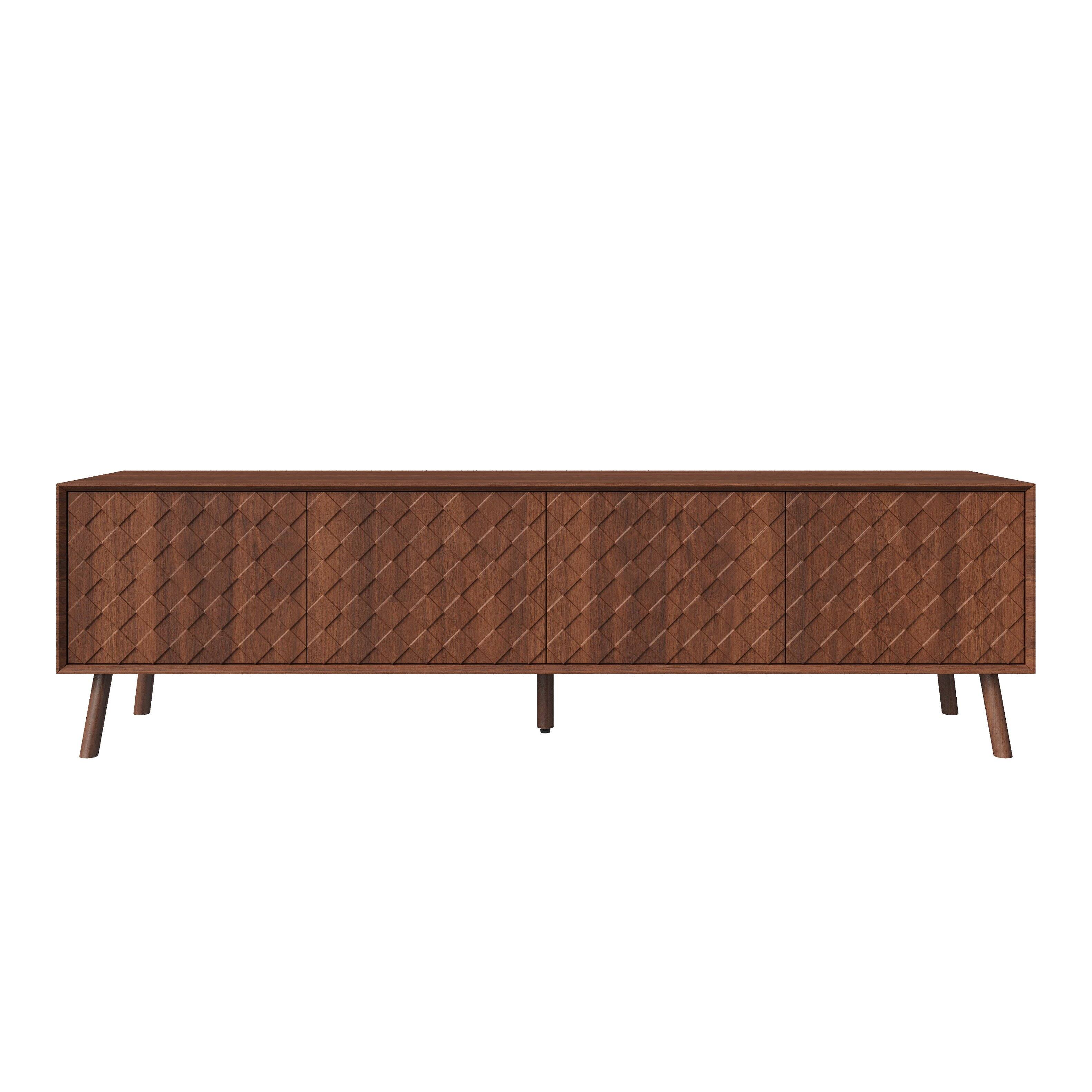 Alt View 4. MERAVOM - Mid-Century Modern TV Stand for TVs Up to 80", 70 Inch Entertainment Center with Storage Cabinets for Living Room - Walnut.
