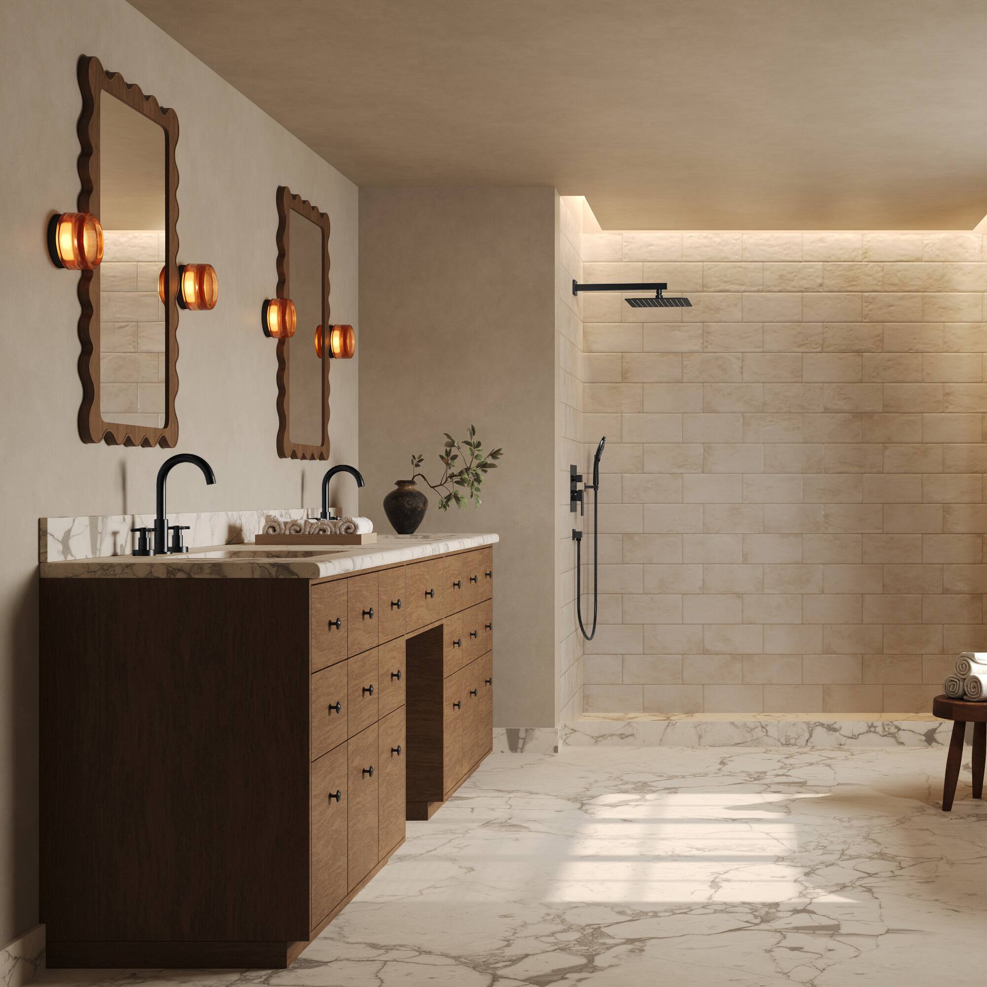 Alt View 2. GRANDJOY - Thermostatic Shower Faucet Set with 10" Rain Shower Head and Handheld Sprayer for Wall Mounted Installation - Matte Black.