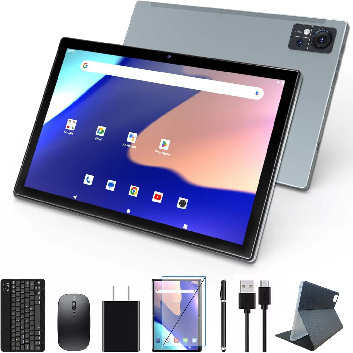 Kimlok - 2025 Latest Octa-Core Android 13 Tablet, 14(8+6) GB RAM 128GB ROM 1TB Expand Tablets 10 inch Tablet with Keyboard - Gray