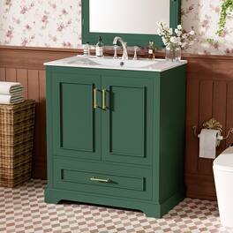 Whisen - 30" Freestanding Bathroom Vanity with Sink, 1 Divider Drawer and 2 Soft-close Doors (Double Shelf on Door) - Green