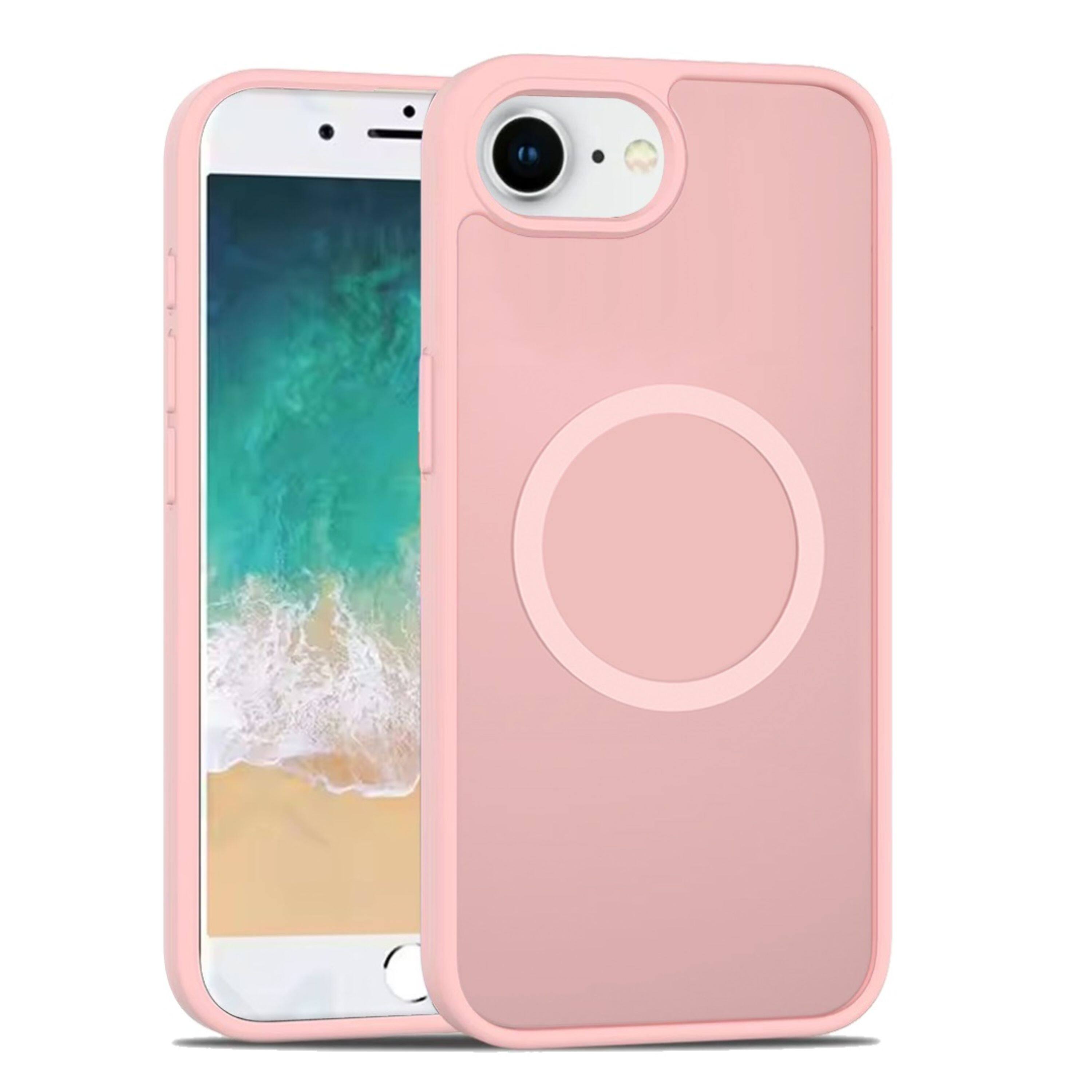 Angle. Kitcheniva - Translucent Soft Touch Magnetic Circle Phone Case With Tempered Glass For iPhone 16e/17e Light Pink - Light Pink.