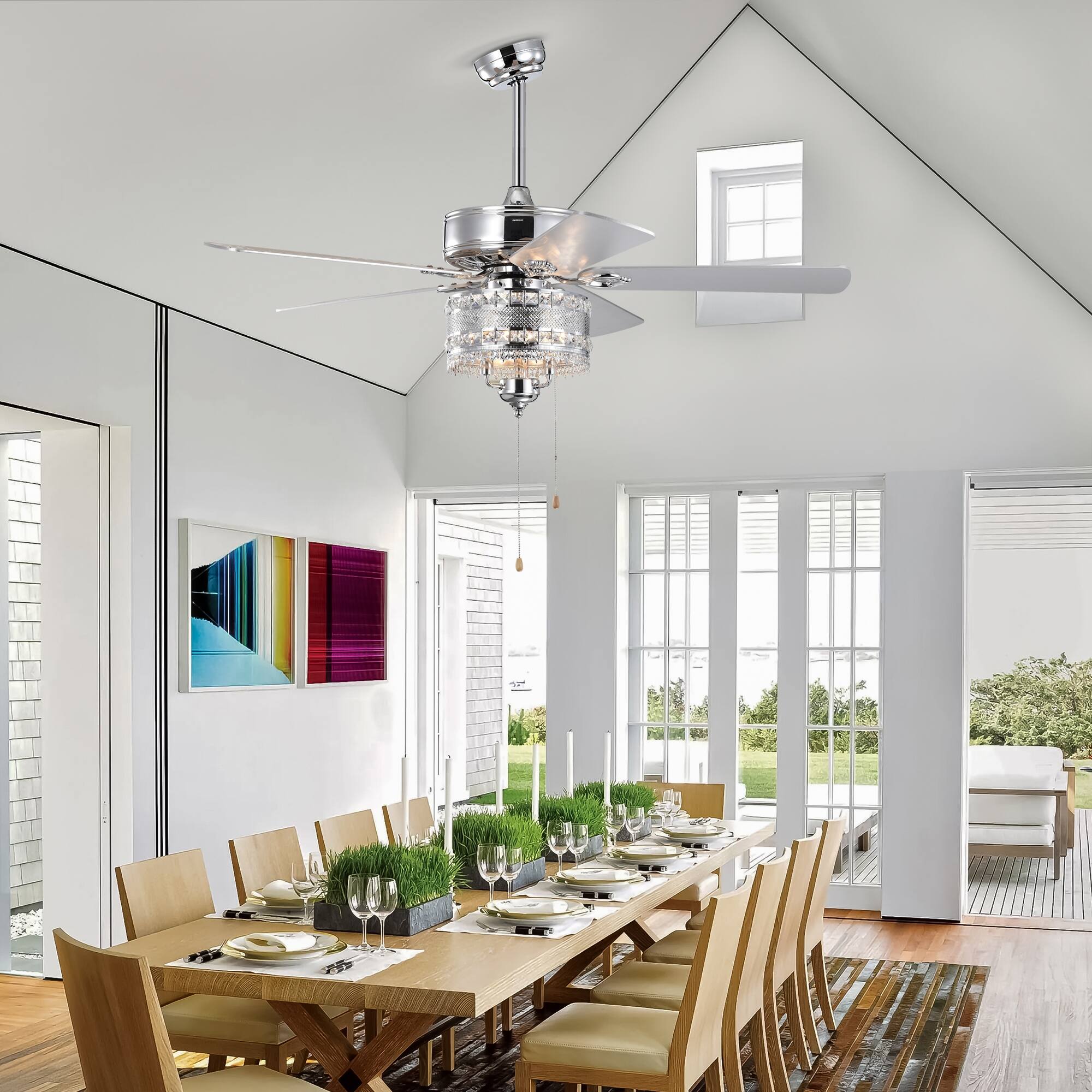 Alt View 1. APRILSOUL - 52 inch Classical Crystal Ceiling Fan Lamp 5 Reversible Blades for Living Room Dining Room Bedroom Chrome - Chrome.