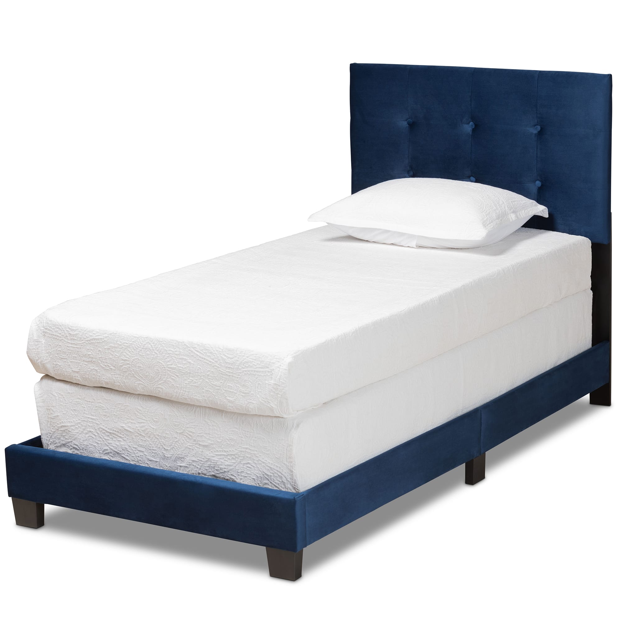 Baxton Studio - Caprice Modern and Contemporary Glam Velvet Fabric Upholstered Panel Bed - Navy Blue/Black