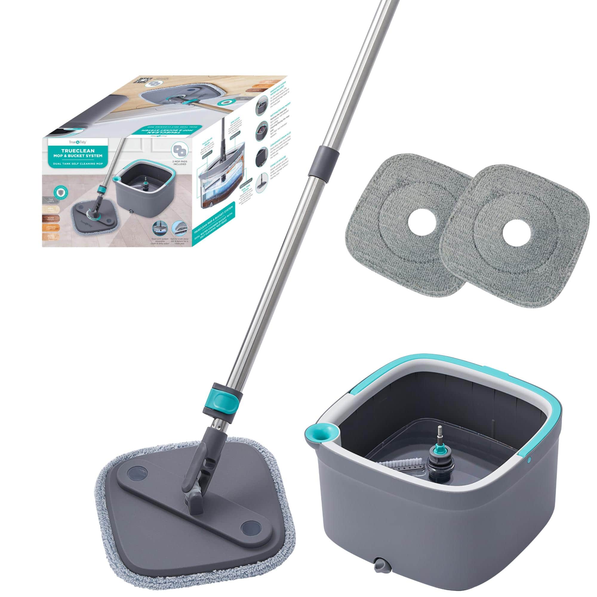 True & Tidy - Spin Mop And Bucket True Clean System - Gray