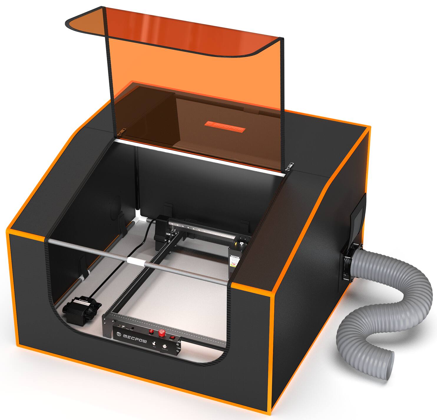Left. Mecpow - FC2 Laser Engraver Enclosure for Laser Cutter, 37.4”x36.6”x18.1” Fireproof Protective Cover with Fan, Isolate Smoke/Odor - Black.