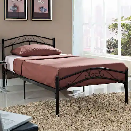 Front. Hivvago - Hivvago Twin size Black Metal Platform Bed with Headboard and Footboard - Black.