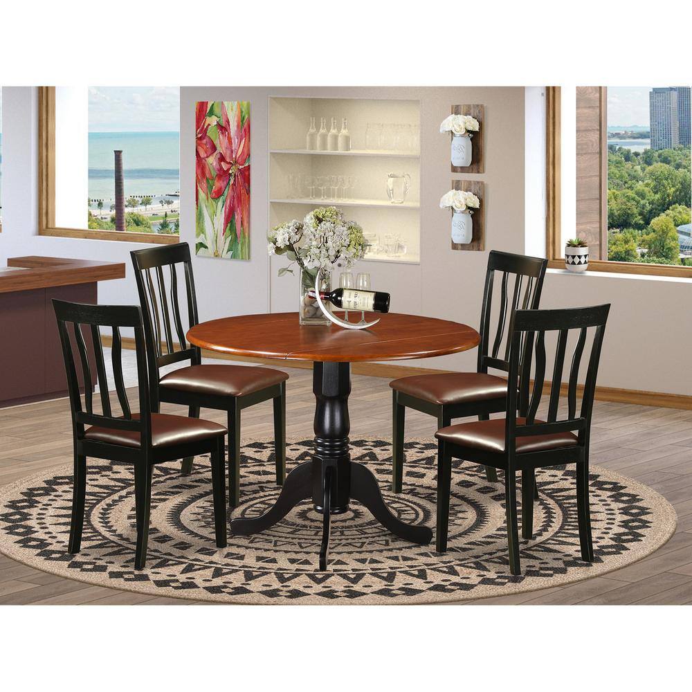 Back. East West Furniture - Dining set - 5 Pcs with 4 Wood Chairs - Black & Cherry.