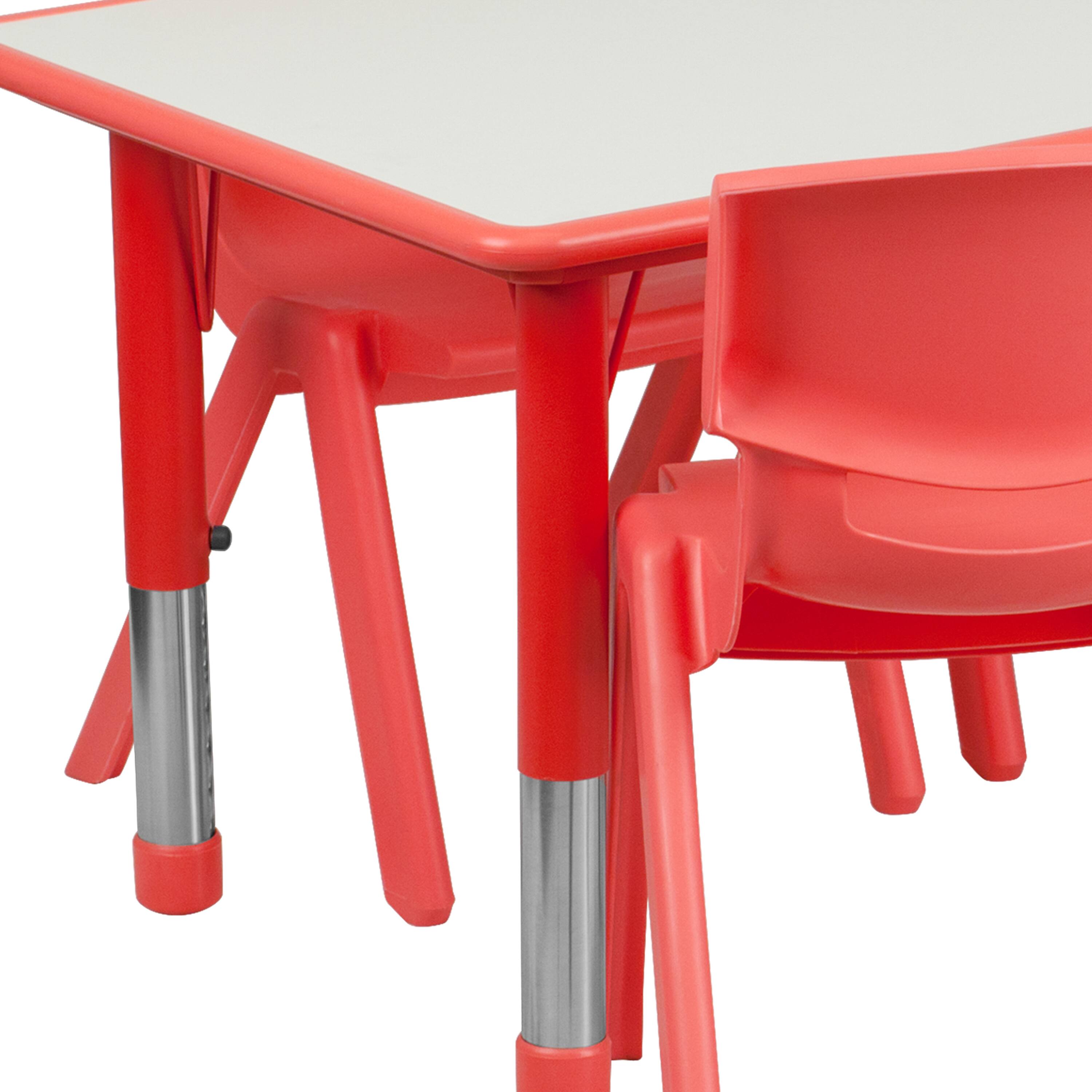 Alt View 5. Emma + Oliver - 23.625"W x 47.25"L Rectangular Plastic Height Adjustable Activity Table Set with 6 Chairs - Red.