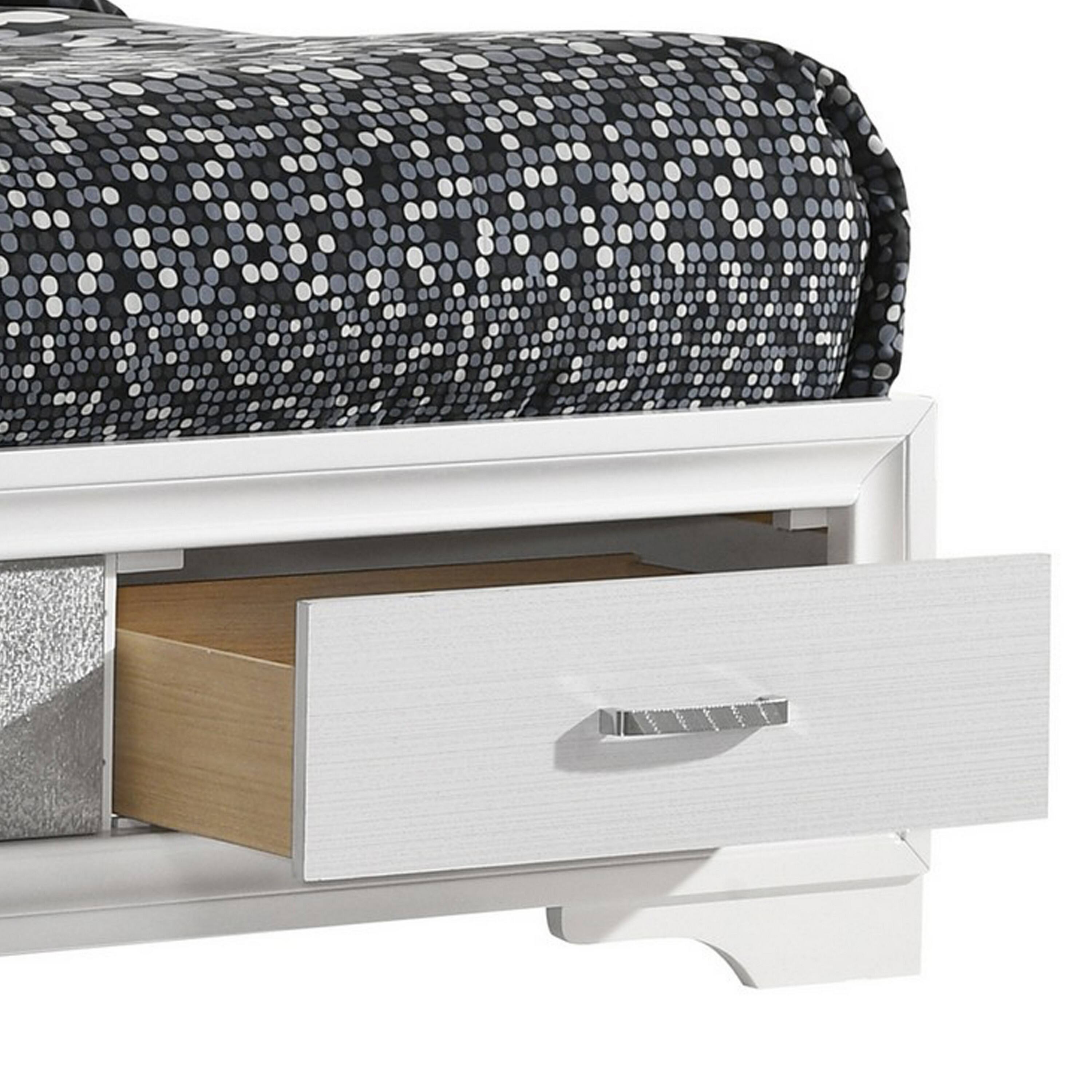 Alt View 3. Manhattan Lane - Vino Full Size Panel Bed with 2 Storage Drawers, Acrylic Glitter - White, Silver.