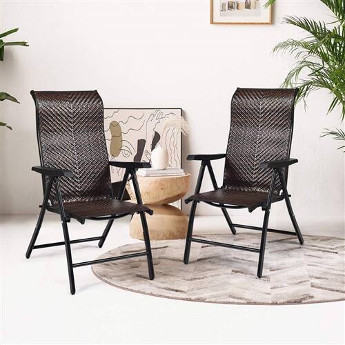 Back. SlickBlue - Outdoor/Indoor Folding Patio Chair – High Back Rattan Seat Chair for Garden or Home - Brown.