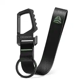 Dexnor - Heavy Duty Bottle Opener Carabiner Keychain with Wrist Lanyard Strap, Multi-use EDC Key Ring Holder for Car Key Earbuds - Black