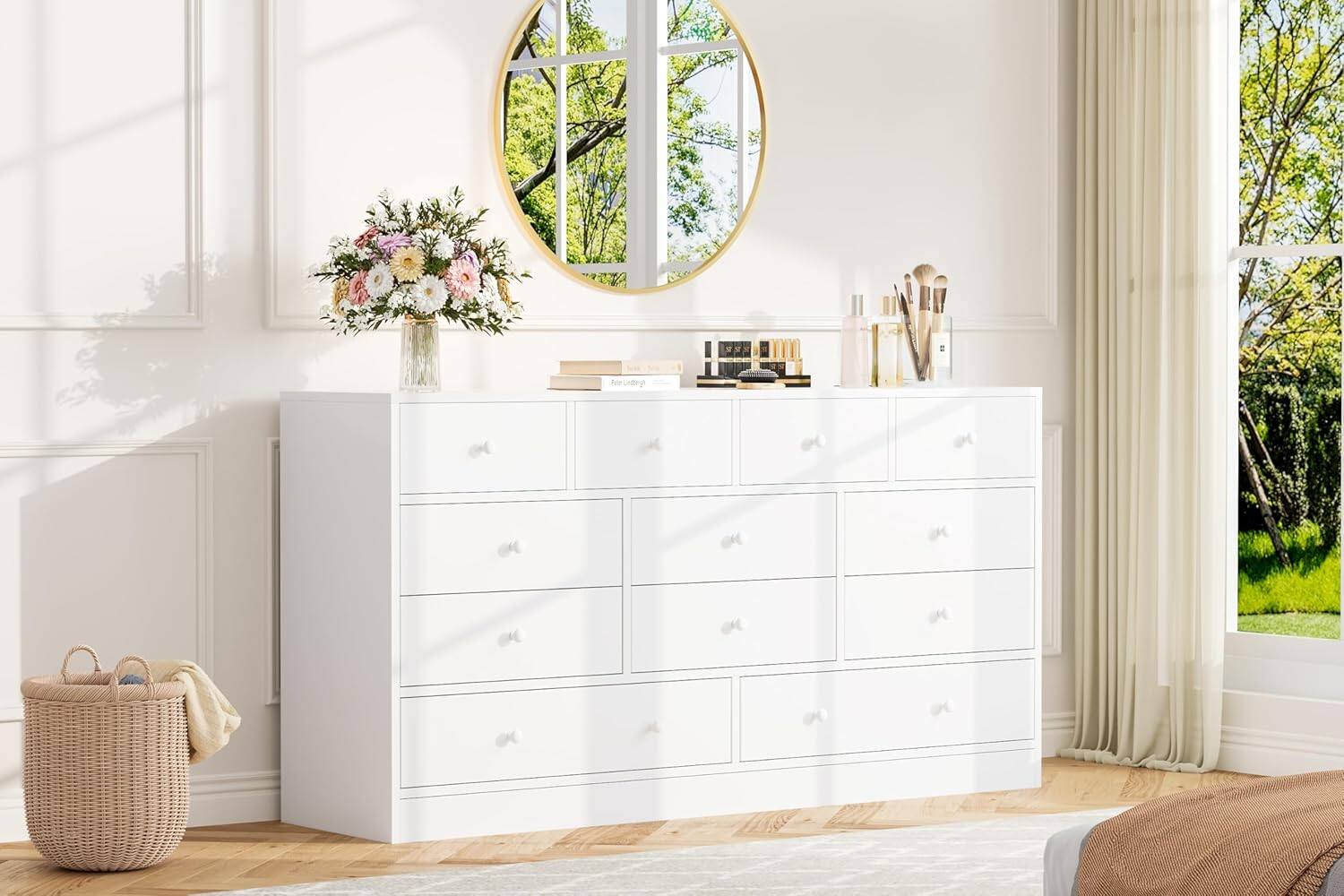 Alt View 4. GARVEE - Dresser for Bedroom,12 Drawer Dressers & Chests of Drawers, Wood Storage Drawer Dresser with Power Outlet, 61 Inch - ‎White.