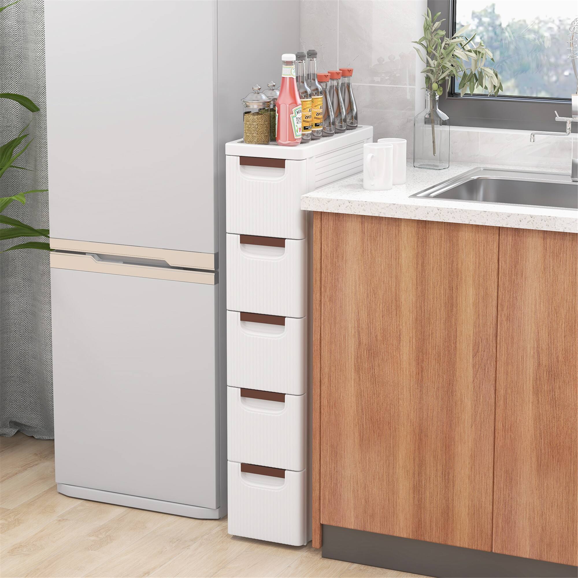 Alt View 3. Gymax - Gymax 2PCS 5-Drawer Narrow Rolling Storage Cabinet w/ Pull Handles Built-in Wheels - White.