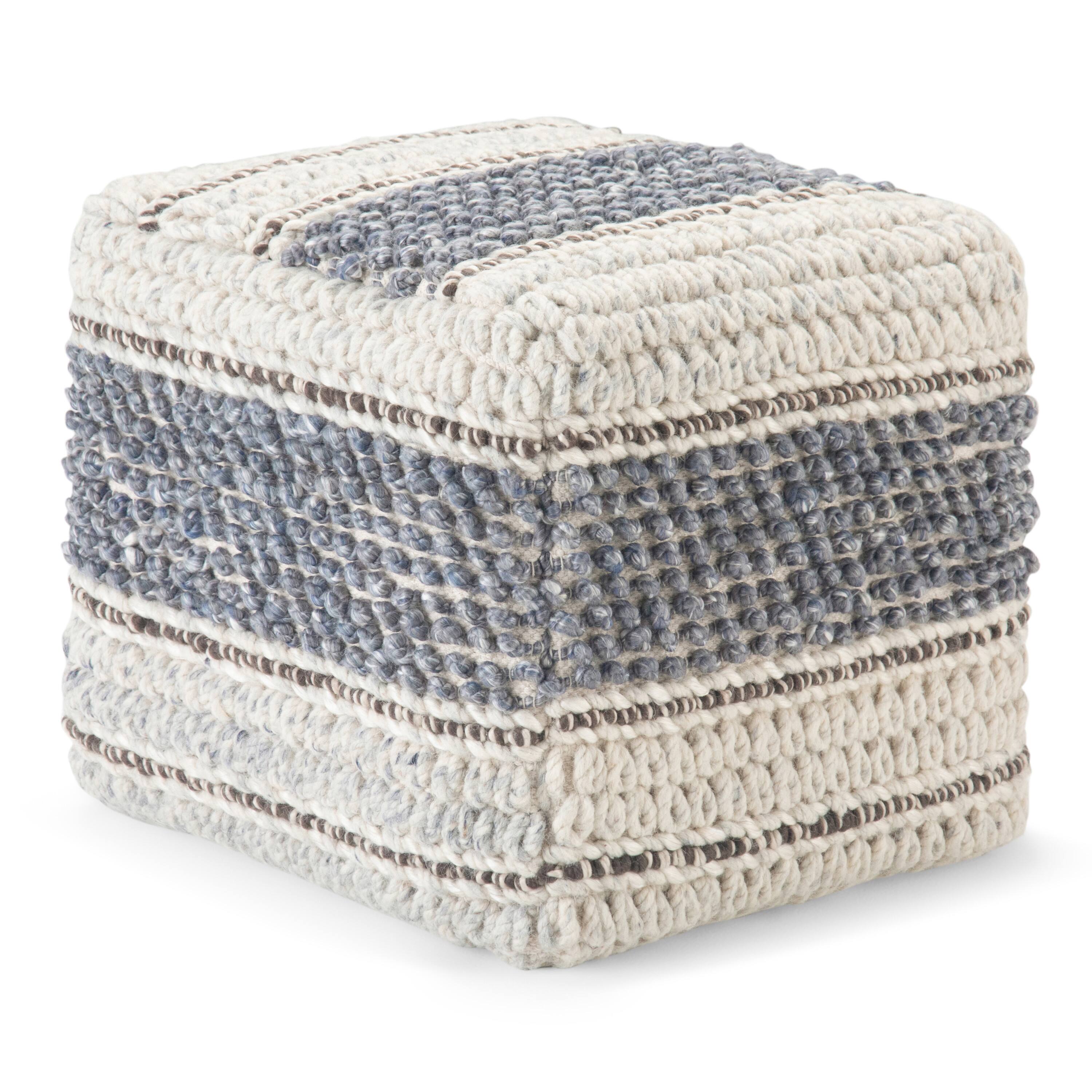Angle. Simpli Home - Grady Square Pouf - Blue, Natural.