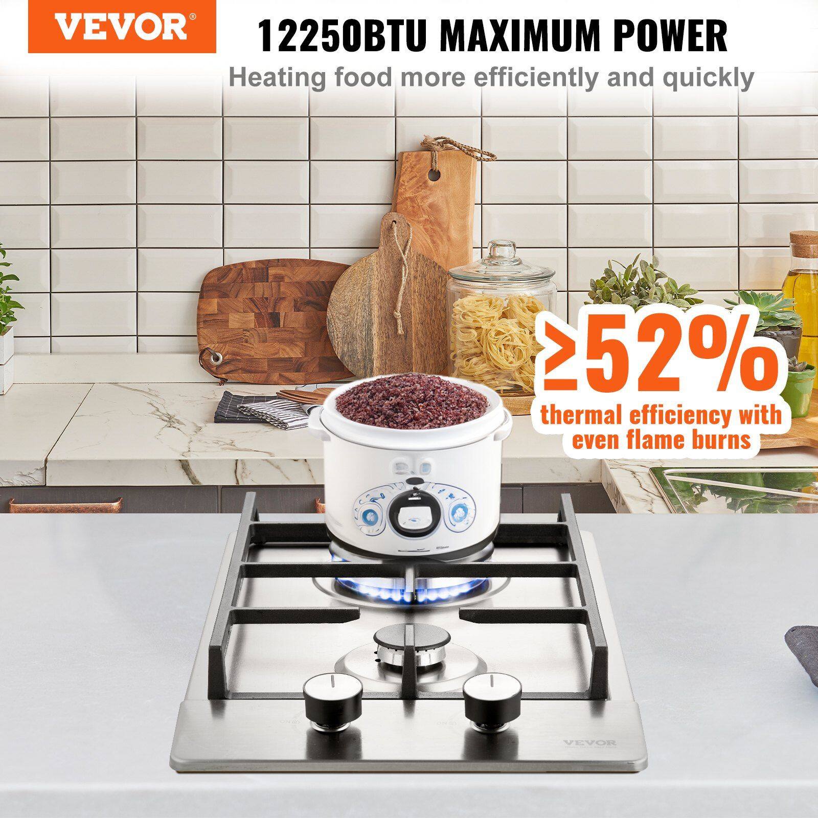 VEVOR

12250BTU MAXIMUM POWER  
Heating food more efficiently and quickly

≥52% thermal efficiency with even flame burns