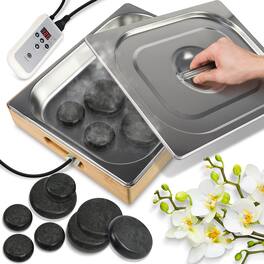 SereneLife - Portable Massage Stone Warmer Set - Electric Spa Kit with 6 Large & 6 Small Basalt Warm Rocks (PSLMSGST20)