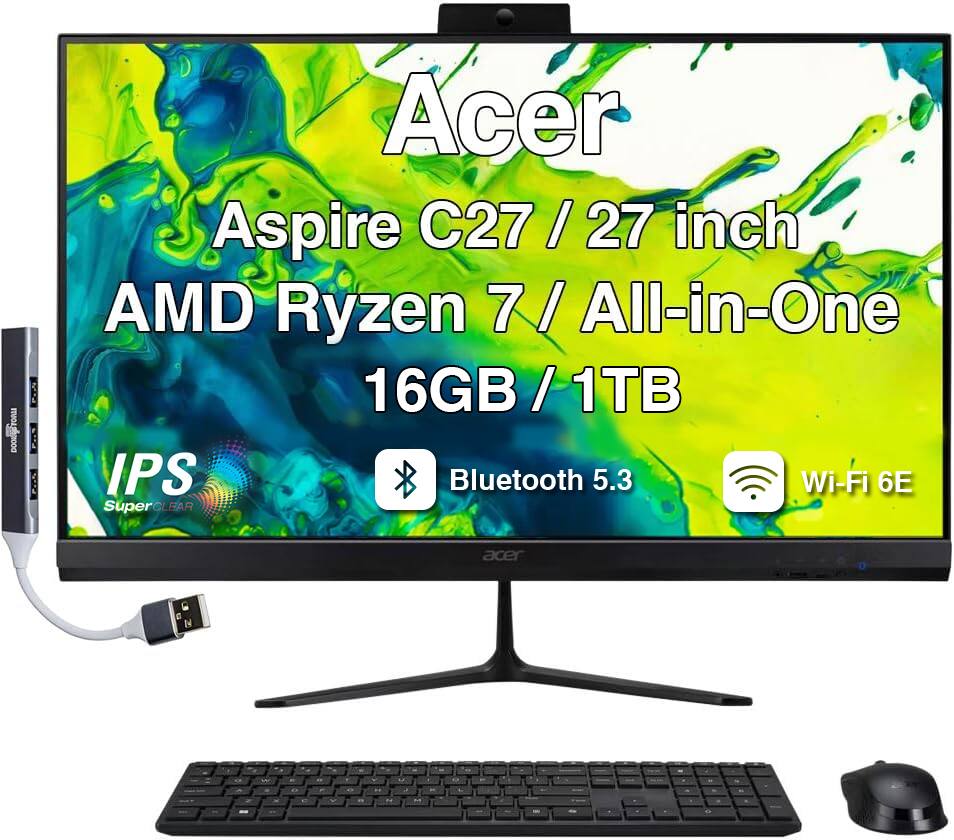 Acer Aspire C27 / 27 inch AMD Ryzen 7 / All-in-One 16GB/1TB IPS Bluetooth 5.3 Wi-Fi 6E SuperCLEAR