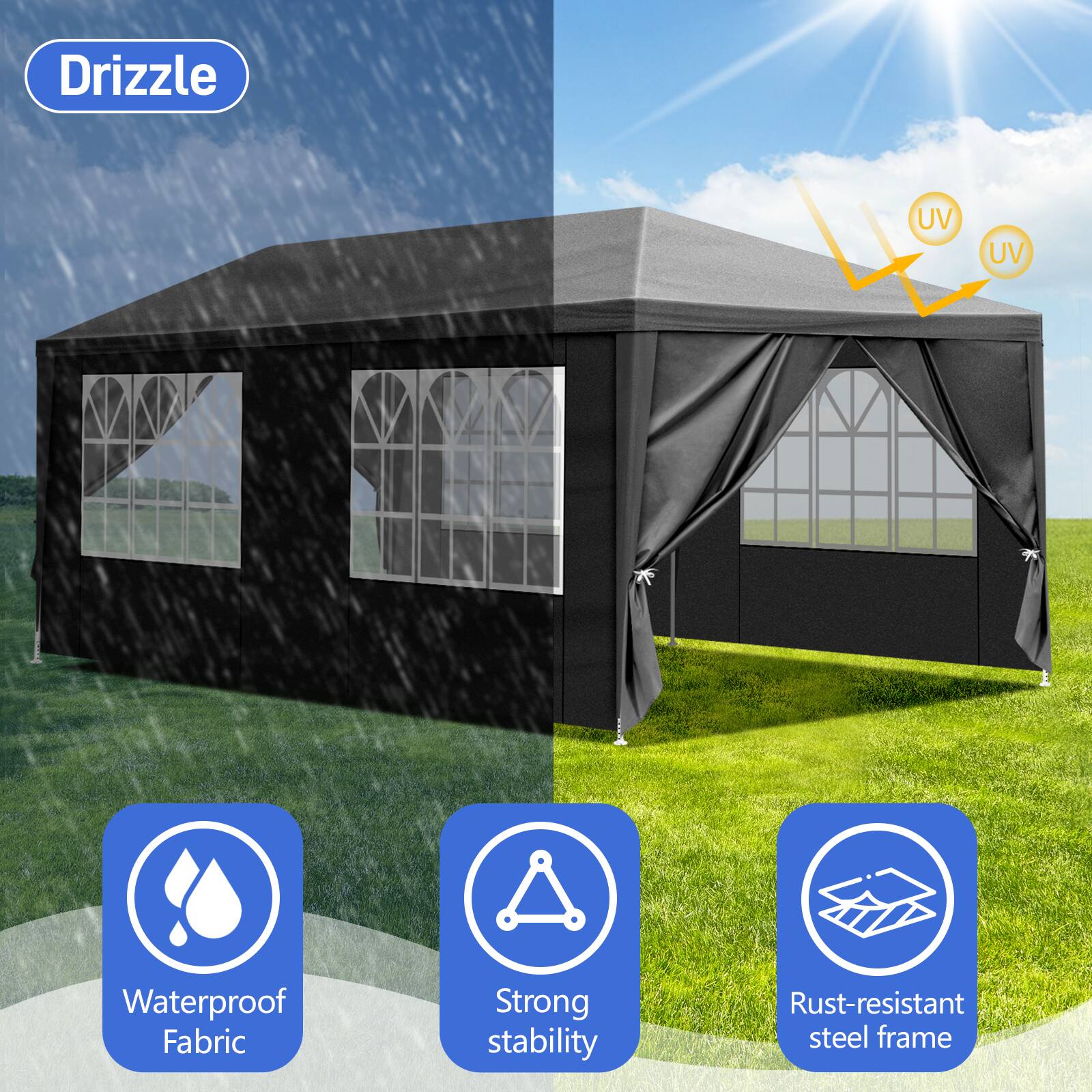 Drizzle UV UV Waterproof Fabric Strong stability Rust-resistant steel frame