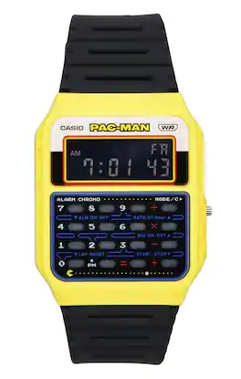 Casio - Digital PAC-MAN Collaboration Quartz CA-53WPC-1B Unisex Watch 8-Digit Calculator Alarm Chrono Bio-Based Resin Strap - Black/Yellow