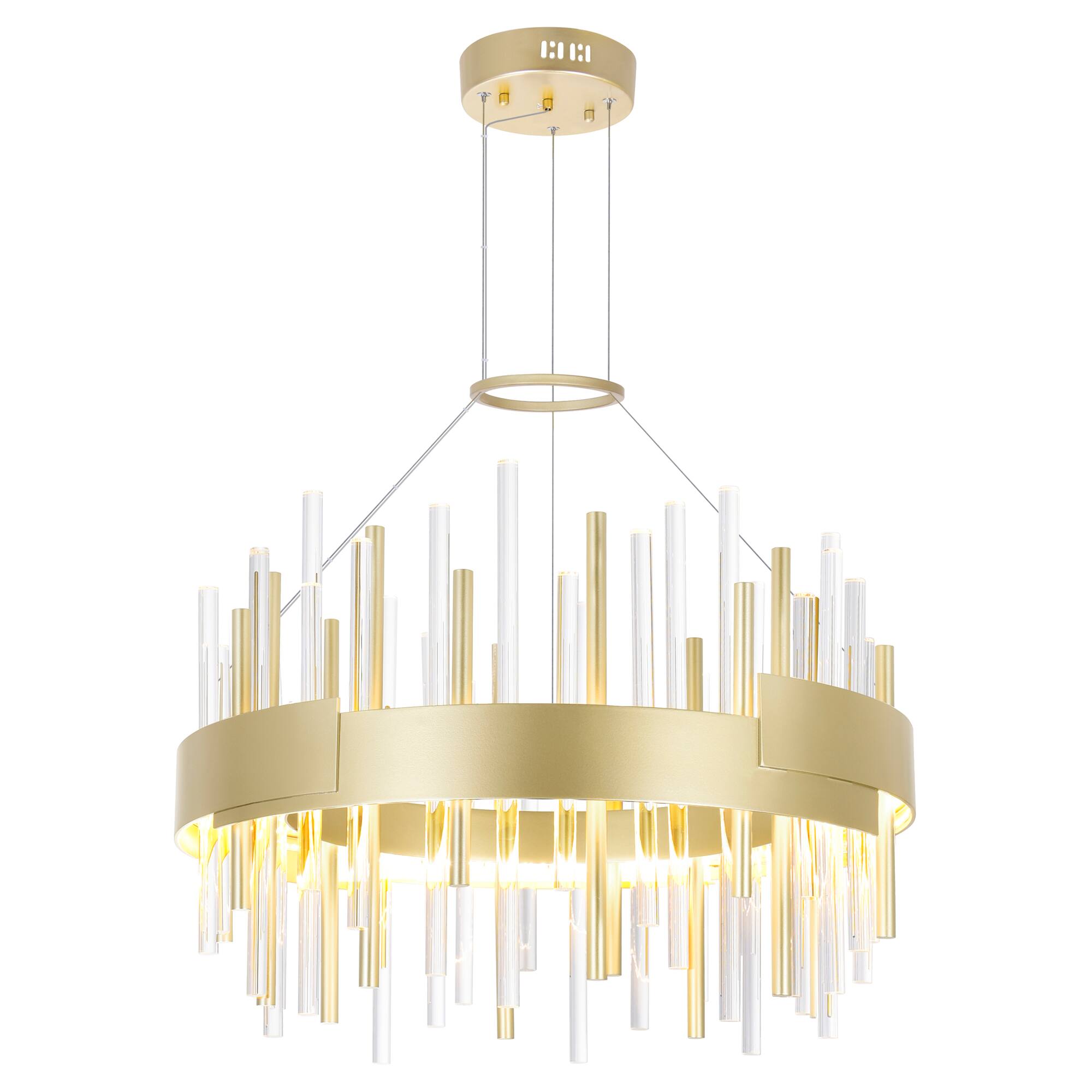Front. CWI Lighting - Millipede 20 in LED Satin Gold Chandelier - Satin Gold.