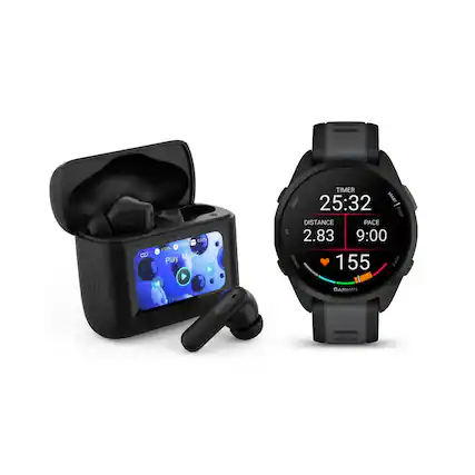 100% 12.00 R 100% L 100% Play Music
TIMER LIGHT 25:32 START - STOP DISTANCE PACE UF 2.83 9:00 DOWN 155 BACK
GARMIN