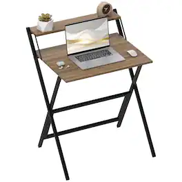Homcom - Small Folding Desk, 27.6 Inch Foldable Computer Desk with Monitor Shelf, Space Saving Portable Writing Table - Walnut