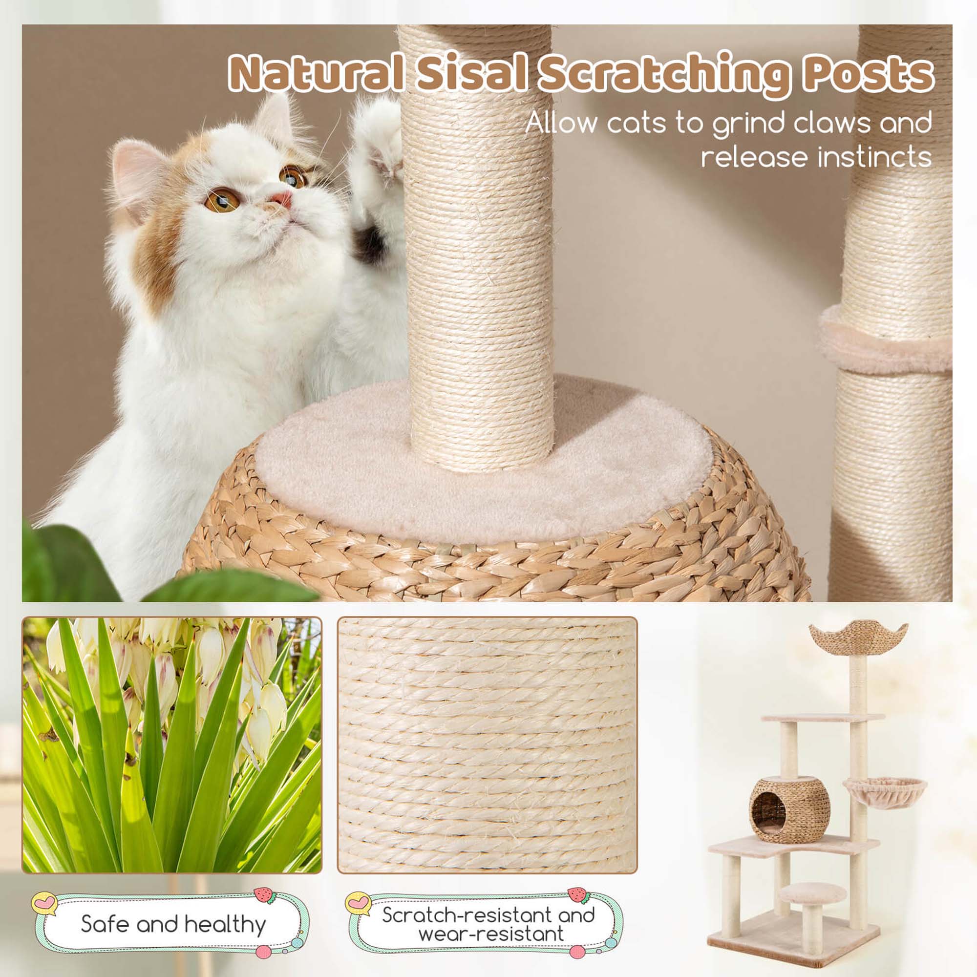 Natural Sisal Scratching Posts
Allow cats to grind claws and release instincts
Safe and healthy
Scratch-resistant and wear-resistant