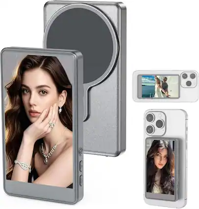 Front. Chic Crate - Portable Bluetooth Selfie Monitor – 1080P HD, 500nit, Wireless Screen Mirroring, Live Streaming, Vlogging, Rechargeable - Gray.