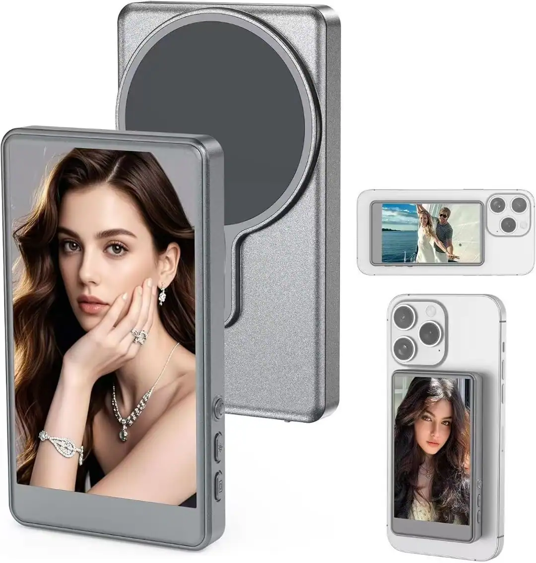 Chic Crate - Portable Bluetooth Selfie Monitor – 1080P HD, 500nit, Wireless Screen Mirroring, Live Streaming, Vlogging, Rechargeable - Gray