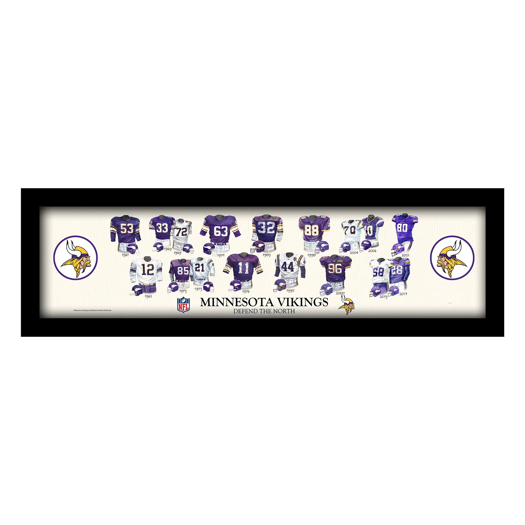 Minnesota Vikings 12" x 36" Team Uniform Heritage Framed Wall Art