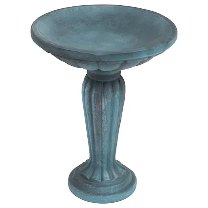 Front. Sunnydaze - Grecian Glass Fiber Reinforced Concrete Bird Bath - 16 in - Patina Green.