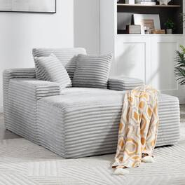 Trinkets Crazed - 67" Oversized Chaise Lounge Chair Indoor, Corduroy Cloud Couch with 3 Pillows, Deep Seat Sleeper Sofa - light gray