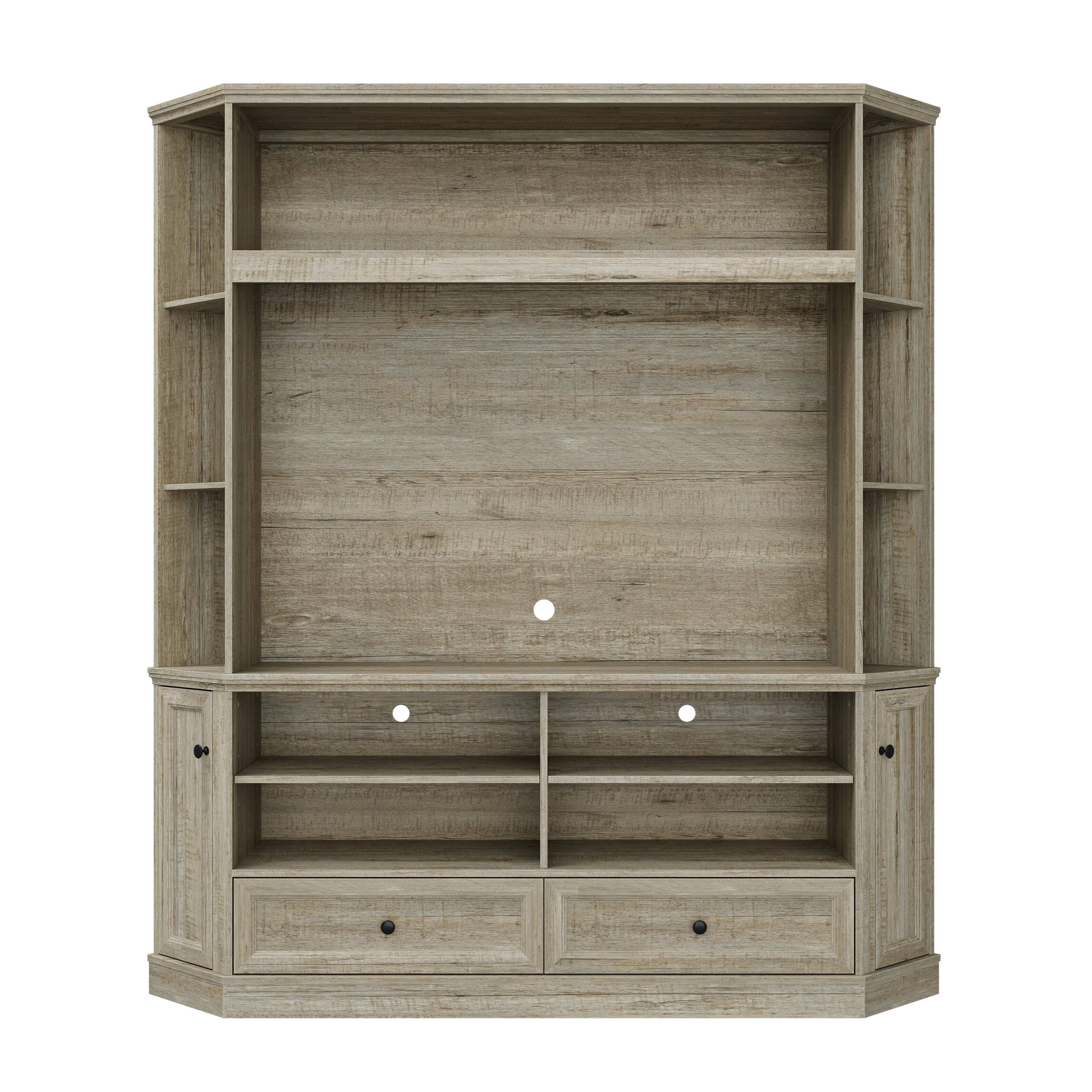 Angle. Famapy - Space-Saving Hexagonal TV Stand for TVs Up to 55-In., with Drawer, Cabinets and Adjustable Shelves - Gray.