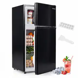 Costway - 3.5 Cu.Ft Mini Fridge with Freezer 2-Door Refrigerator 7-Level Thermostat for Dorm - Black