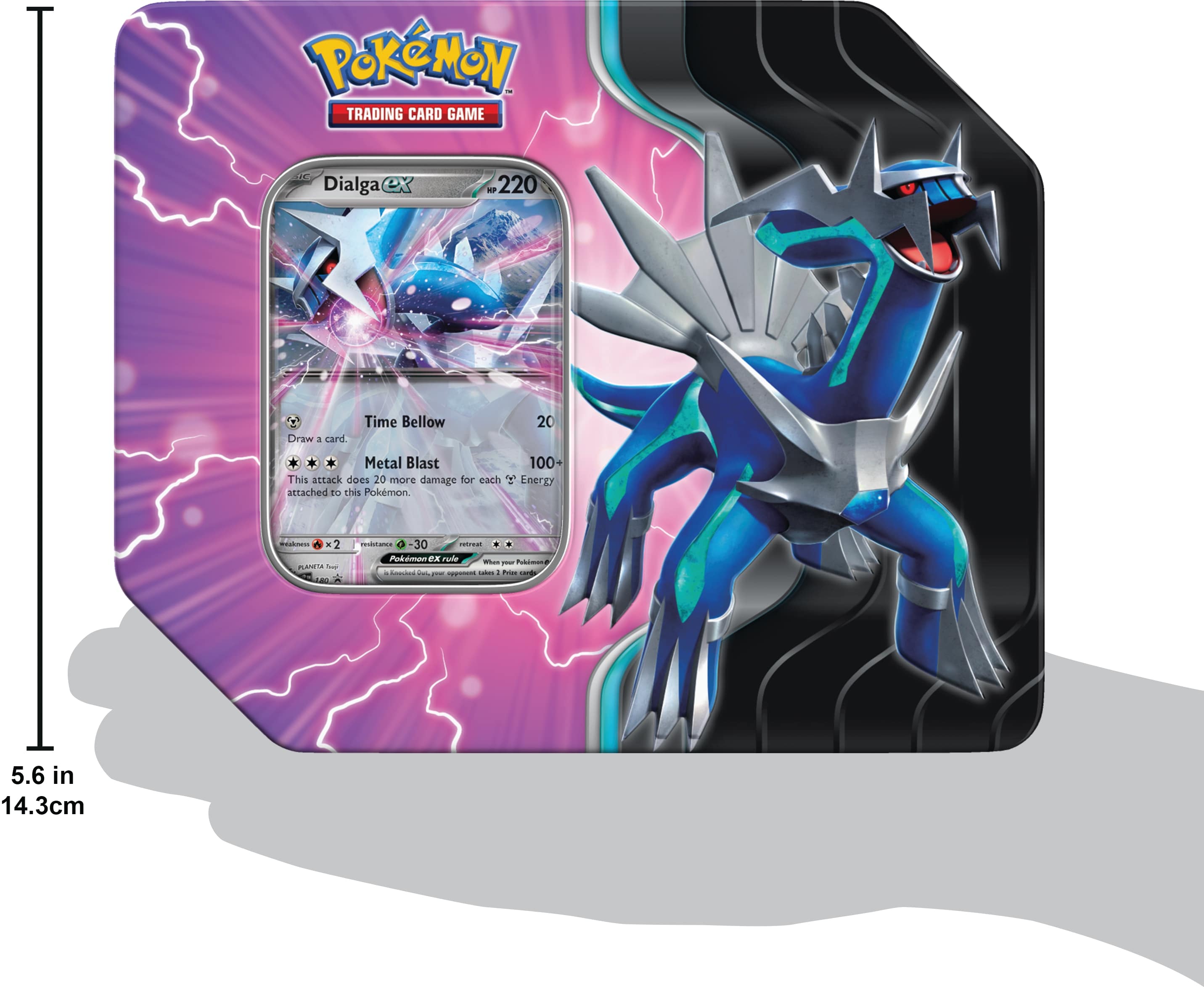 POKeMON - TRADING CARD GAME - Dialga B 220 Draw a card Time Bellow 20 Metal Blast 100 This attack does 20 more damage for each Energy attached to this Pokemon. R.e . 2 na - nubrance 30 notren Pokemon ex Fde otioaue wian - - - - cales Pose ced 5.6 in 14.3cm